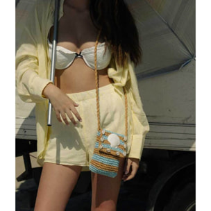 Bolso para móvil azul en rafia con conchas