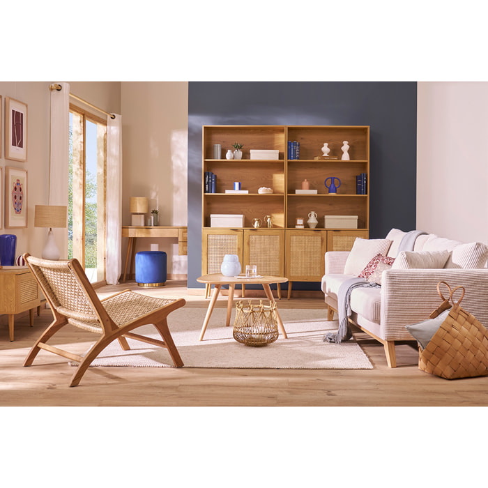 Canapé scandinave déhoussable 3 places en tissu velours côtelé beige et bois clair OSLO