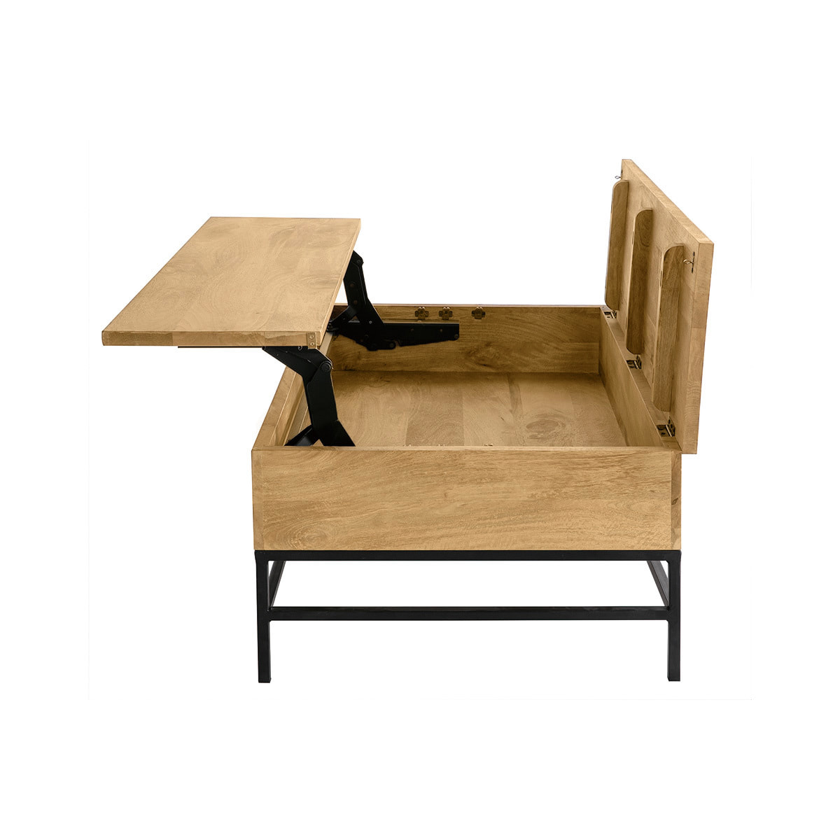 Table basse relevable industrielle bois manguier massif et métal noir L110 cm YPSTER