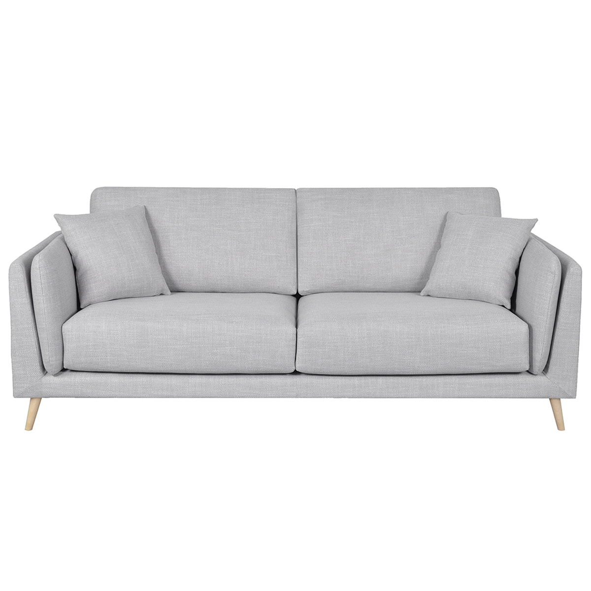 Canapé scandinave 3 places en tissu gris clair et bois clair VOGUE