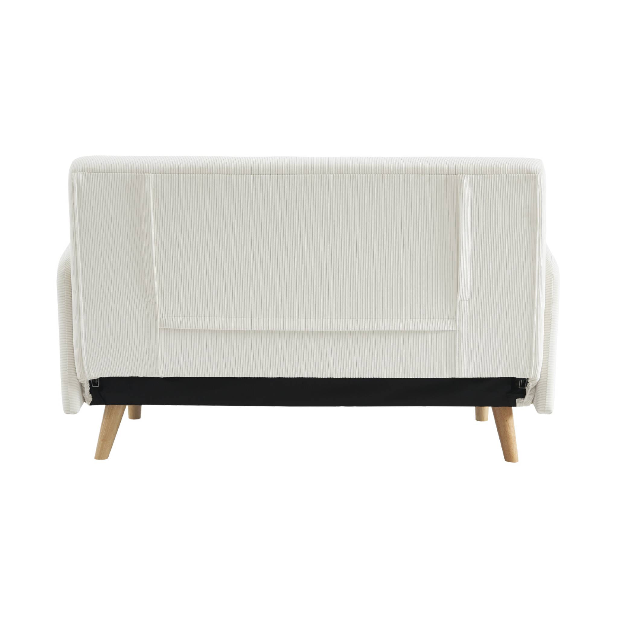 Canapé convertible 2 places scandinave velours côtelé blanc - Panam - pieds bois. banquette. dossier inclinable