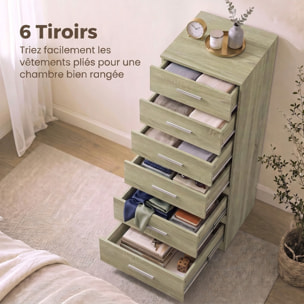 Chiffonnier 6 tiroirs dim. 40 x 40 x 110 cm poignées alu effet bois clair