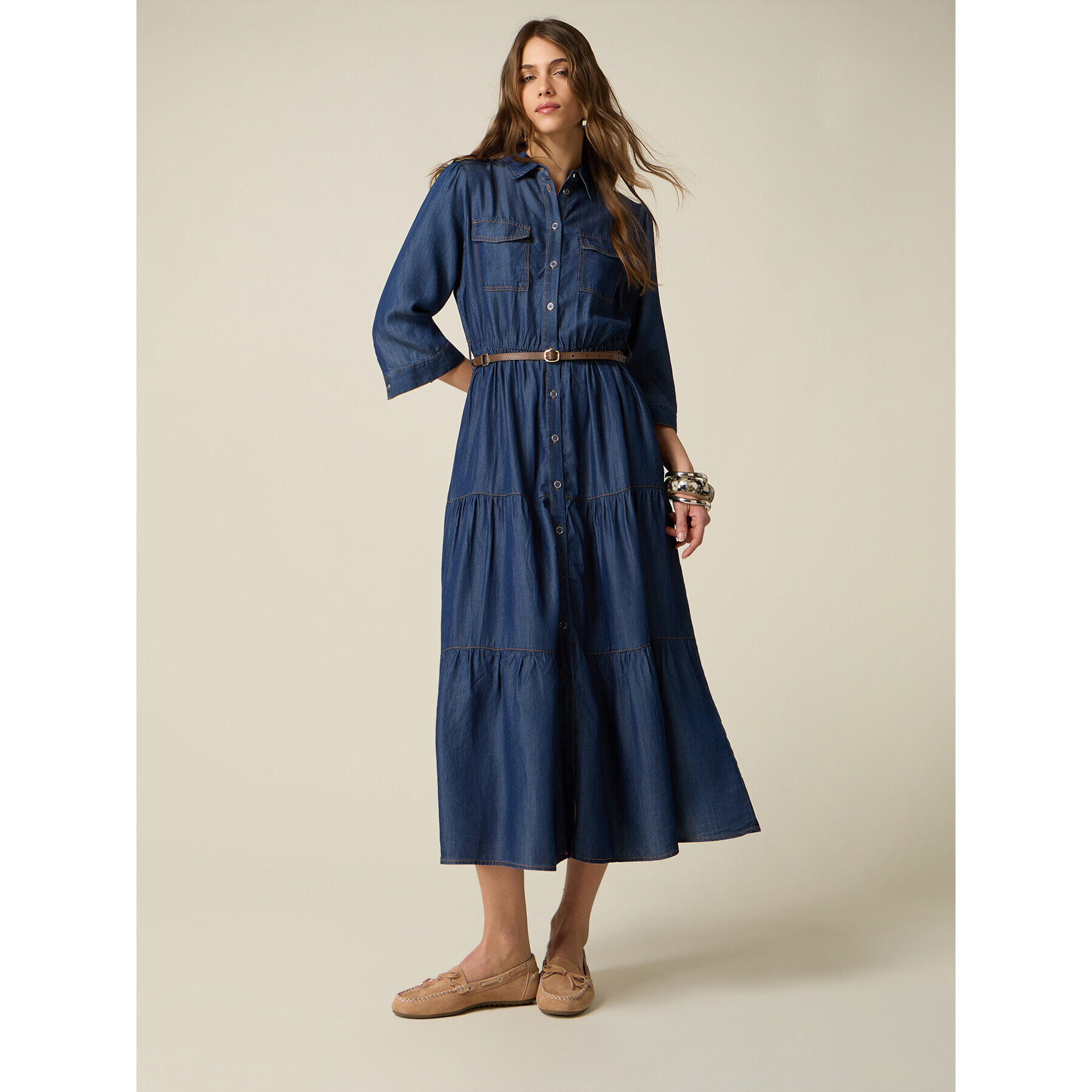 Oltre - Vestito chemisier in tencel - Blu