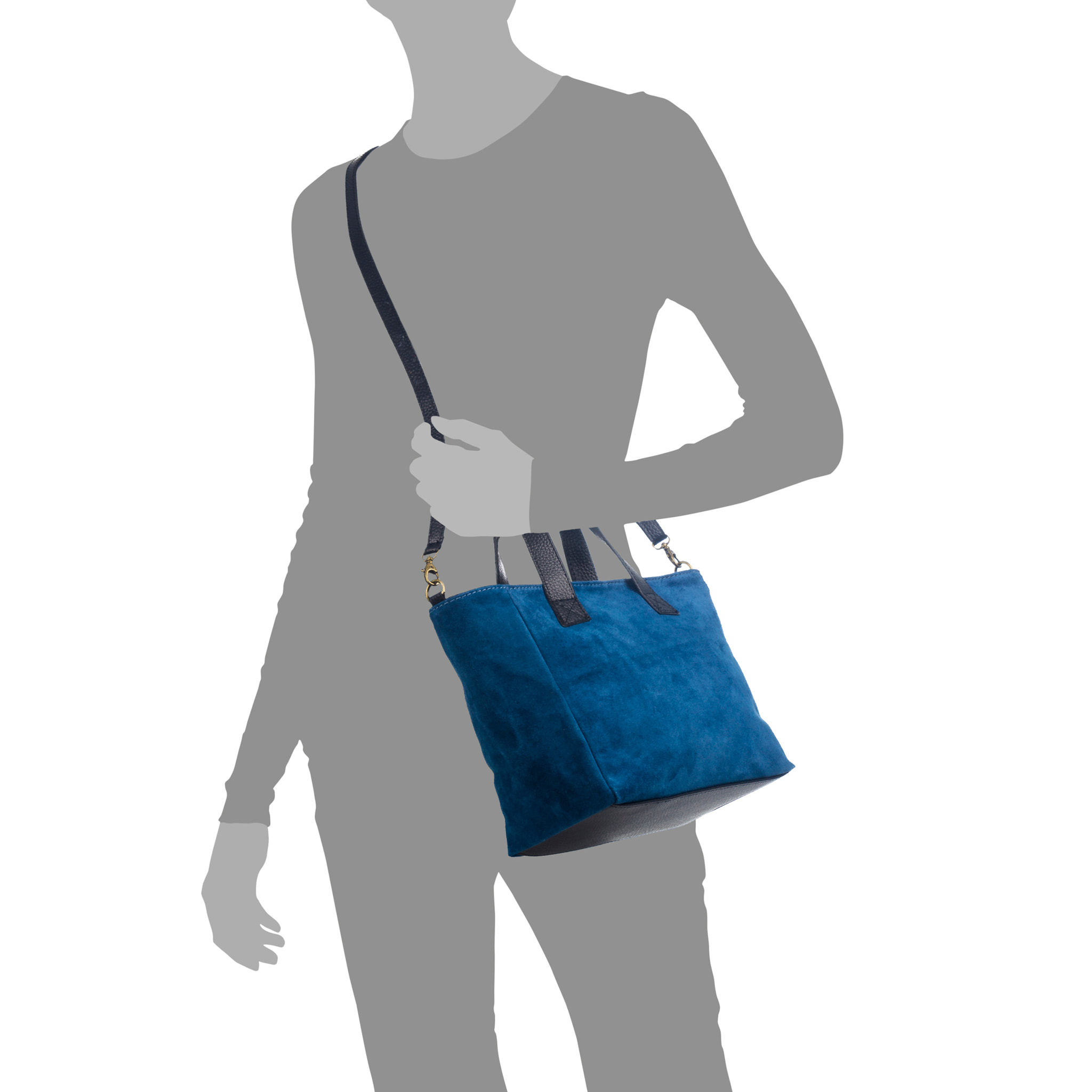 FIRENZE ARTEGIANI Cassandra Borsa tote da donna Vera pelle scamosciata Made in Italy 34x14x22 Cm. Colore blu