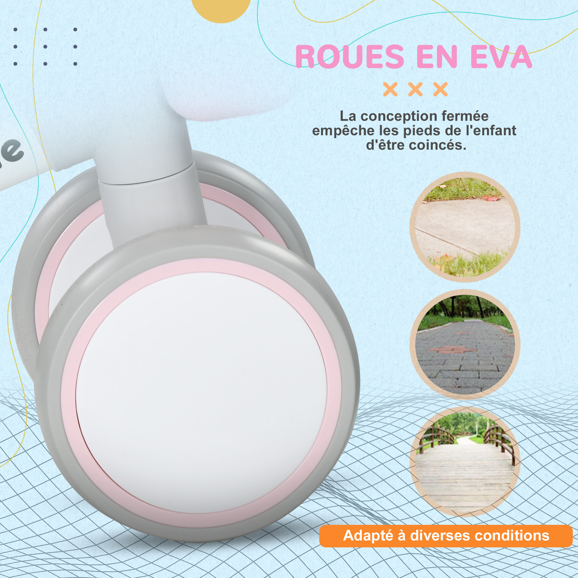 Draisienne enfant 4 roues évolutive - porteur - selle réglable, guidon ergonomique - cadre alu roues EVA rose