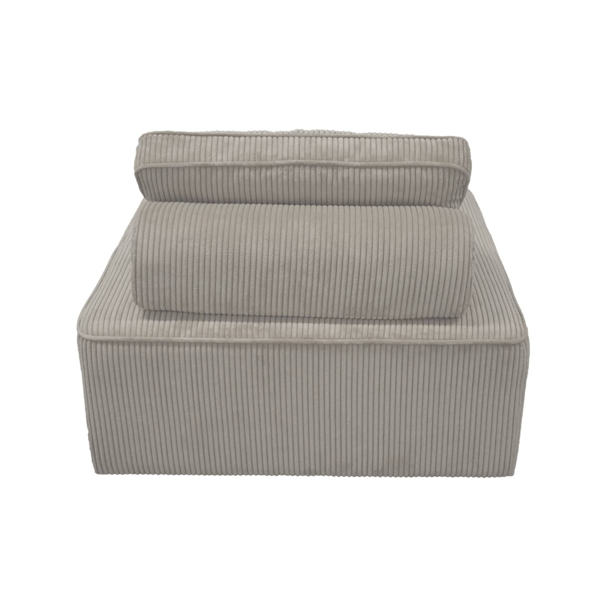 Chauffeuse  pour canapé modulable velours côtelé gris clair avec un coussin