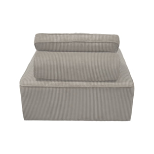 Chauffeuse  pour canapé modulable velours côtelé gris clair avec un coussin