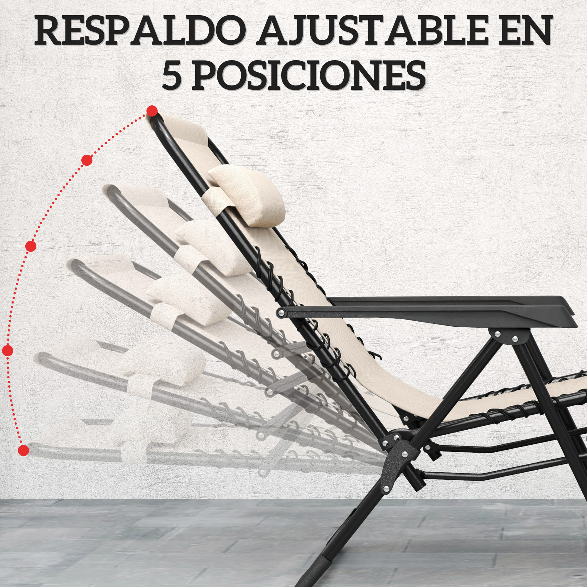 Set de 2 Tumbonas Jardín Exterior Plegables con Mesa Auxiliar Portavasos Tumbonas de Gravedad Cero con Respaldo Ajustable Reposabrazos Extraá­ble para Patio Piscina Terraza Exterior Beige