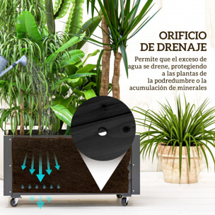 Jardinera de Madera con Ruedas, Huerto Urbano para Cultivar Plantas, Macetero Exterior con Orificios de Drenaje y Tela no Tejida, para Jardin, Terraza, Balcón y Patio, 89x48x47 cm, Negro