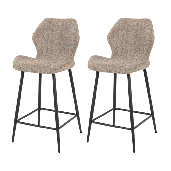 Dahi - lot de 2 tabourets de bar - support lombaire - en tissu bouclette sable - Sable