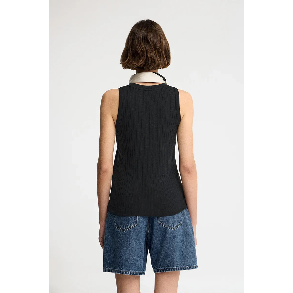 Canotta nera a coste slim fit e ricamo Rigby Go