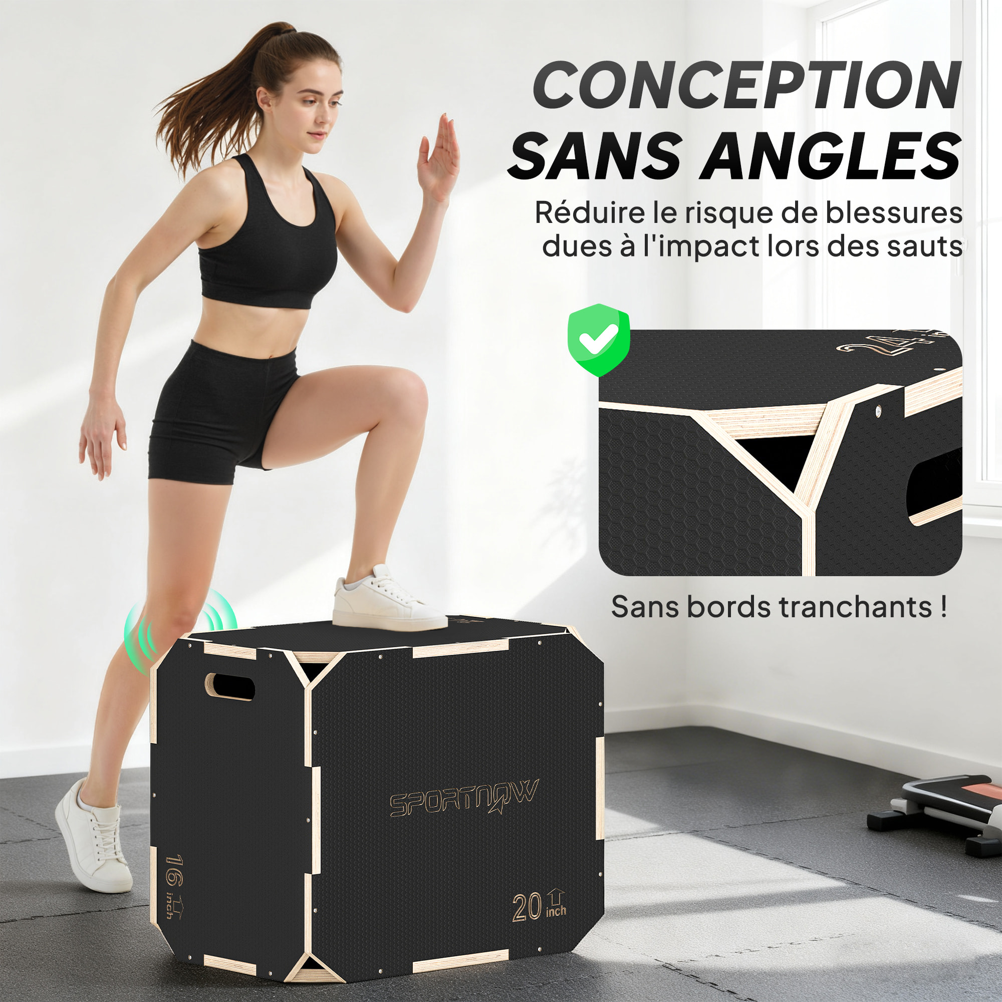 Box jump - box de pliométrie - boite de saut - 3 hauteurs 40/51/61H cm - charge max. 120 Kg - contreplaqué antidérapant noir