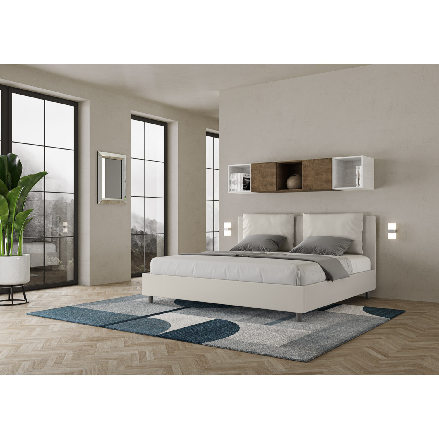 Letto matrimoniale king size con rete imbottito 180x210 similpelle bianco Antea