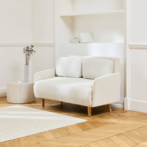 Canapé convertible 2 places scandinave velours côtelé blanc - Panam - pieds bois. banquette. dossier inclinable