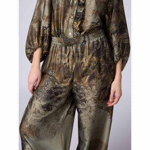 Oltre - Pantaloni palazzo in raso fantasia - Verde