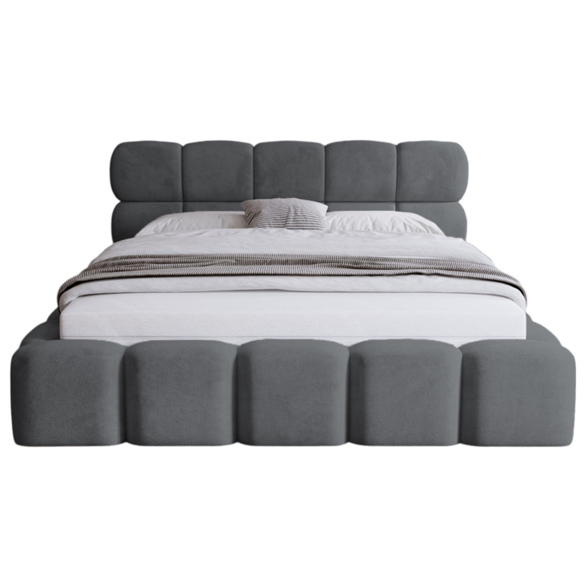 Mariposa - lit coffre - 140x200 cm - sommier inclus - en velours - Gris Anthracite