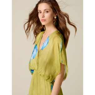 Oltre - Vestido largo mezcla de seda estampado - Verde