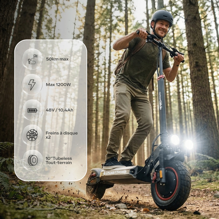 Trottinette Électrique Adulte UrbanGlide ECROSS GO - Autonomie Jusqu'a 50 km - Pneu Tubeless 10" - Batterie 54V - Poids 22Kg