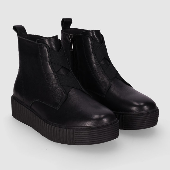 Botines de Piel - Negro - Tacón: Bajo