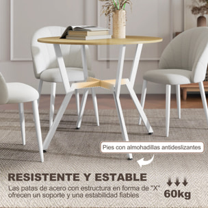 Mesa de Comedor Redonda para 2 Personas, Mesa de Cocina Industrial, Patas Curvadas de Acero, para Salón, 90x90x76 cm, Natural y Blanco