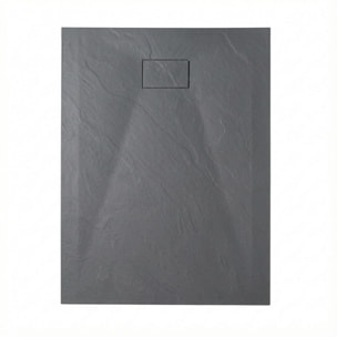 PixL 120x90 cm receveur de douche rectangulaire à poser en résine composite avec surface effet pierre, gris foncé (CERAPX12090DG