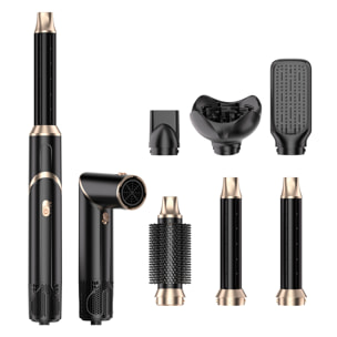 Secador de pelo 676. 6 en 1 con iones negativos. Permite alisar, secar, rizar y mucho más. Con 3 temperaturas y 6 accesorios.