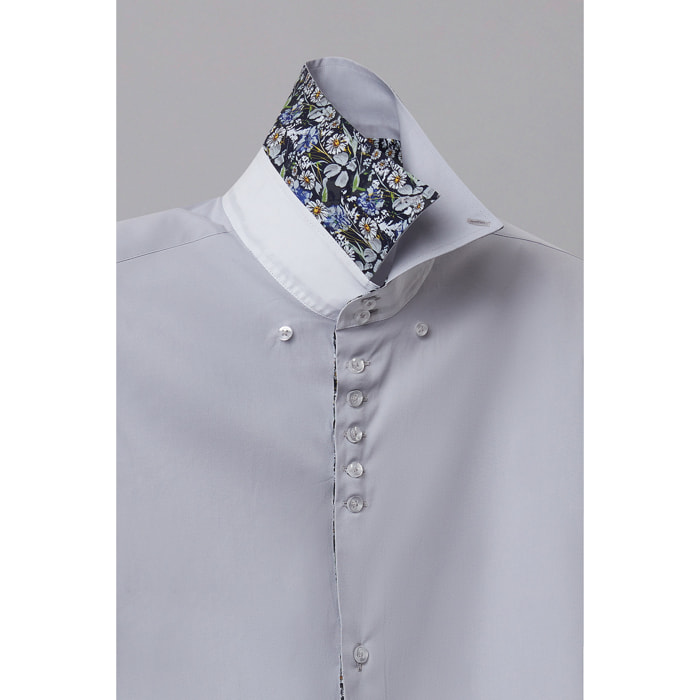 Camicia Uomo Manica Corta 2 Bottoni Button Down 7 Botto Popeline Stretch Unito Grigio