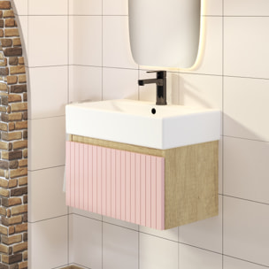Conjunto de Baño Zel | Mueble Suspendido | 60 cm Rosa | Un Cajón | Lavabo Encastrado | No incluye Espejo | Mueble Montado| Alday