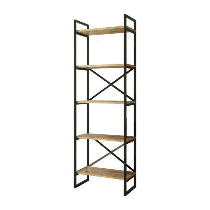 Libreria Arbus, Scaffale da ufficio, Mobile portalibri, Biblioteca, 58x30h175 cm, Quercia e Nero