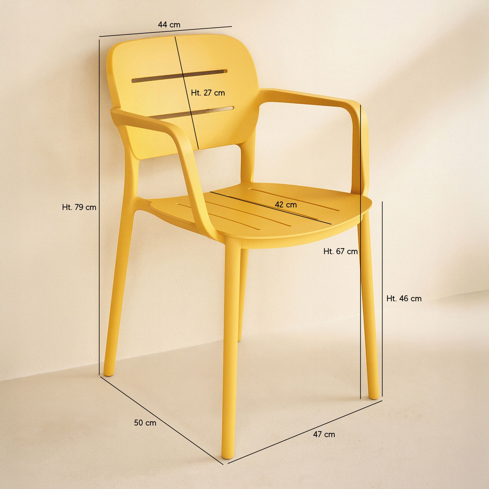 Lot de 4 fauteuils de table jaune extérieur en polypropylène SUNSET