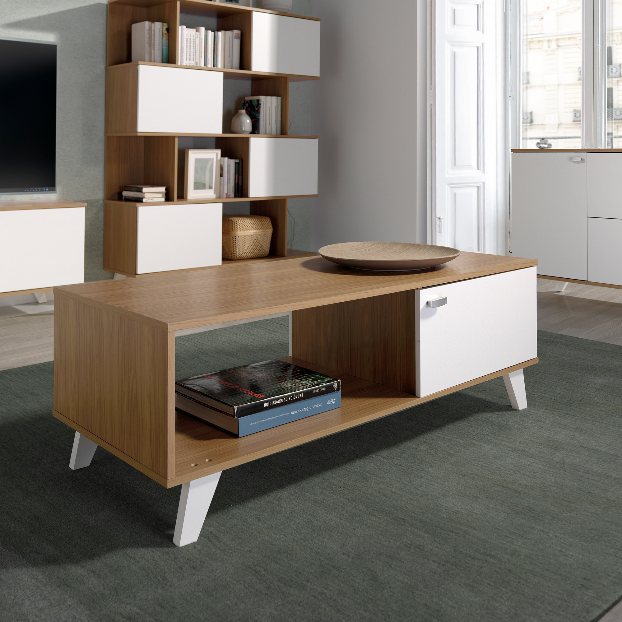 Mesa de centro – Roble claro y blanco