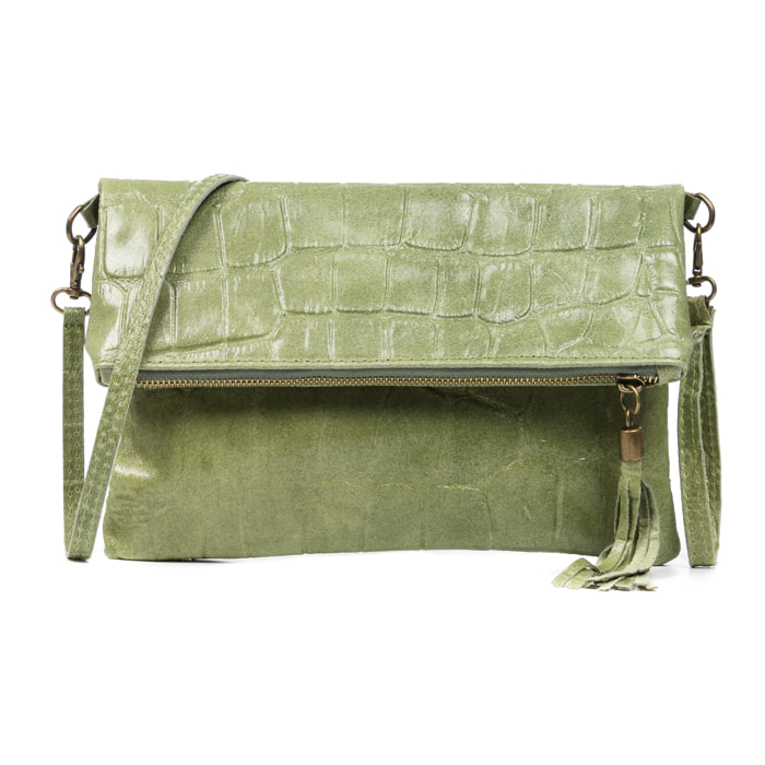 Lecce Borsa a tracolla Donna.Cuoio autentico Camoscio Inciso Coccodrillo