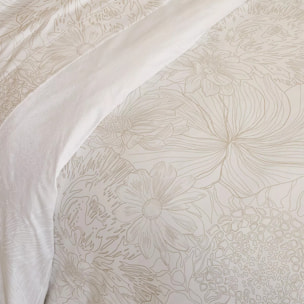 Housse de couette satin de coton imprimé blanc beige Flower power white