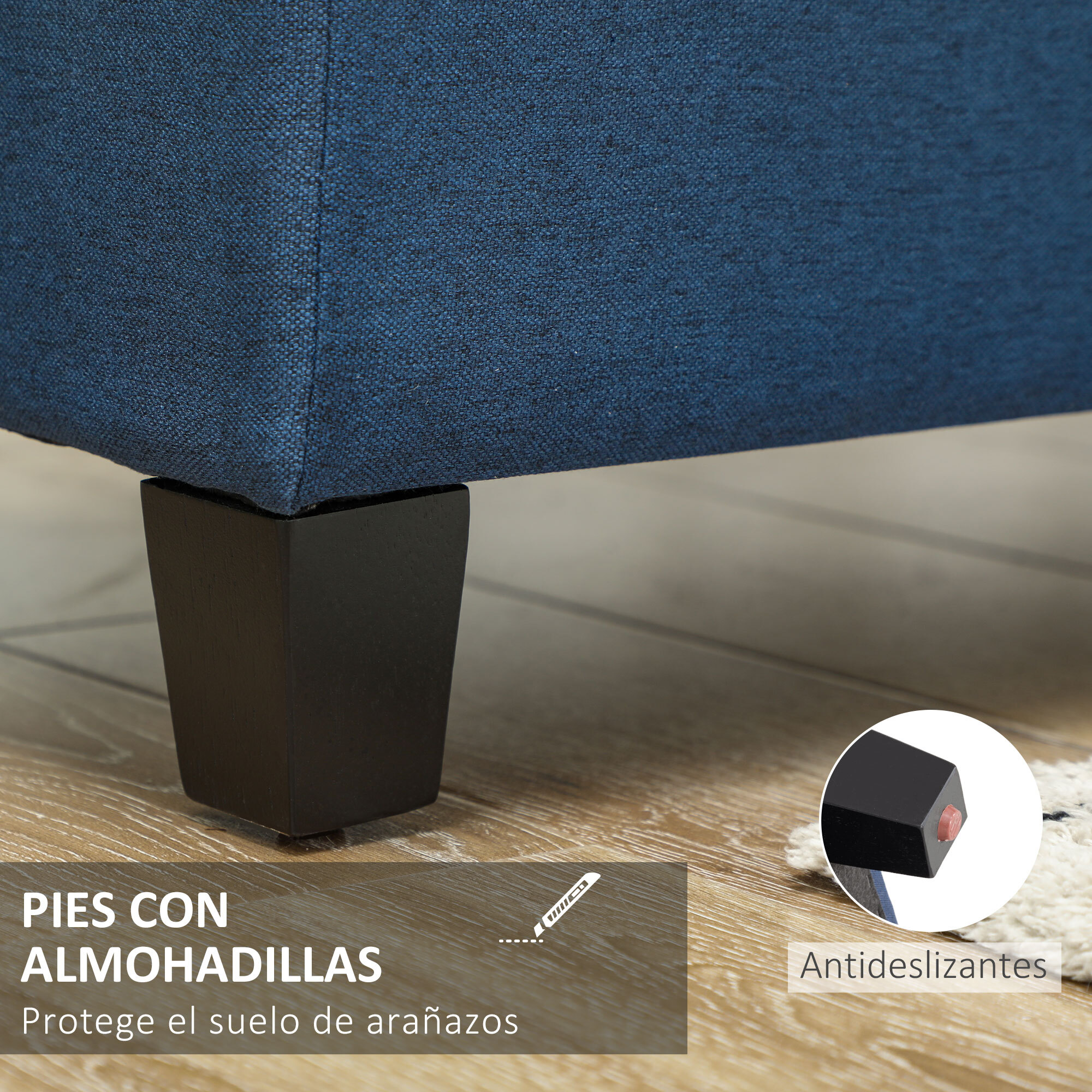Banco de Almacenamiento Acolchado Puff de Almacenaje Taburete Tapizado en Lino con Tapa Abatible para Salón Entrada Dormitorio Carga 120 kg 125x49x41,5 cm Azul