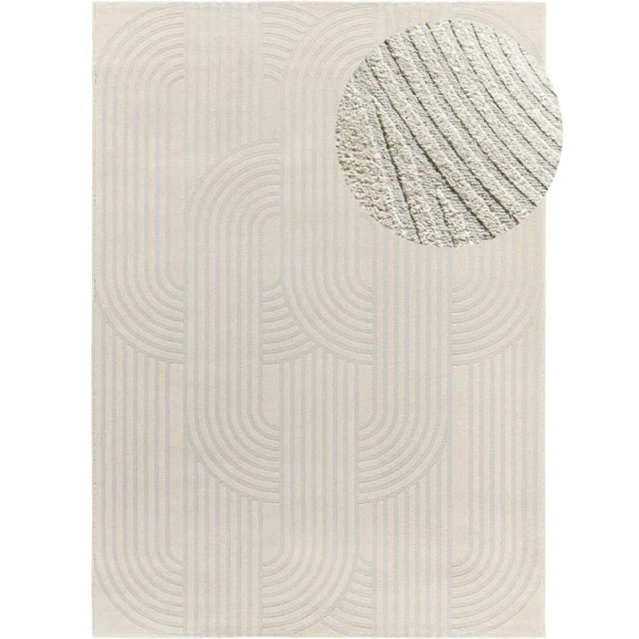 BARESA Alfombra geométrica con relieve en tonos crema y gris, varias medidas disponibles