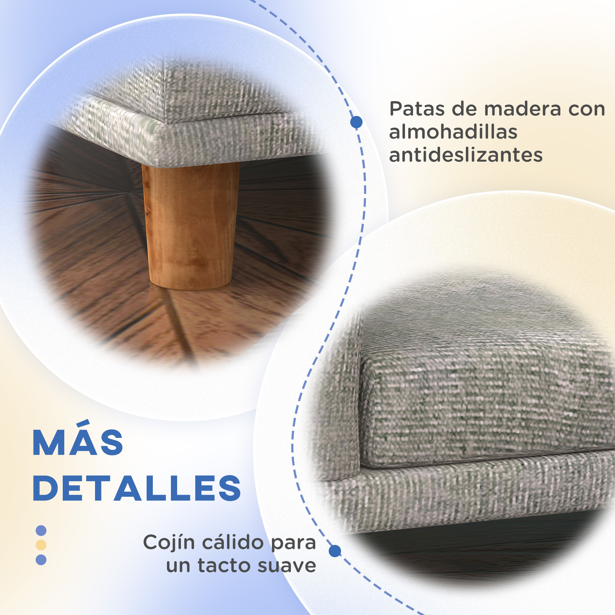 Sofá para Perros Grandes Cama Elevada para Perros Tapizada con Cojín Lavable y Patas de Madera de Pino Carga 40 kg 98x67x25 cm Gris