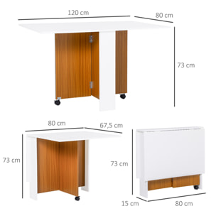 Mesa Plegable con Ruedas para Comedor 120x80x73cm Blanco