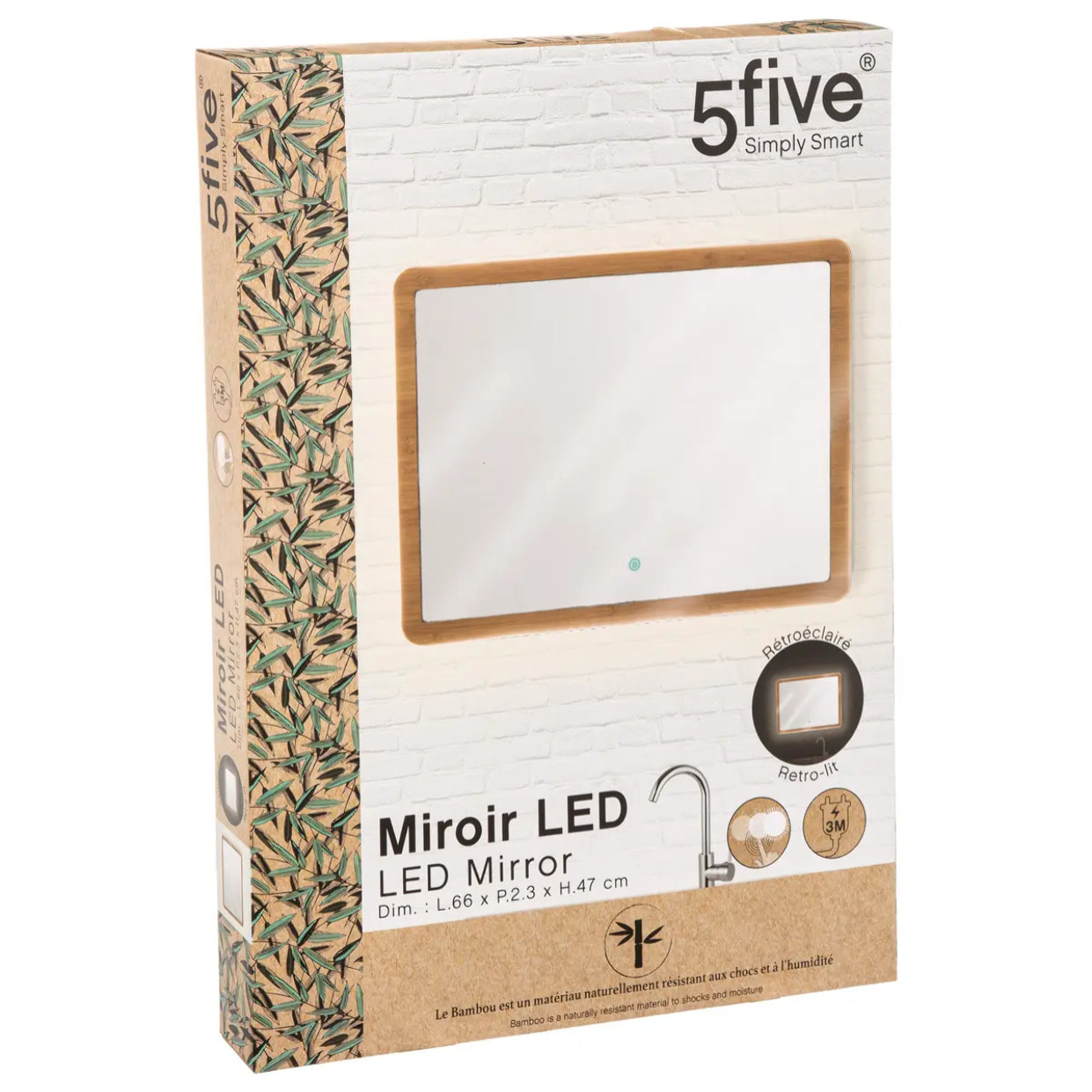 Miroir rectangle à led 66x47cm Bambou