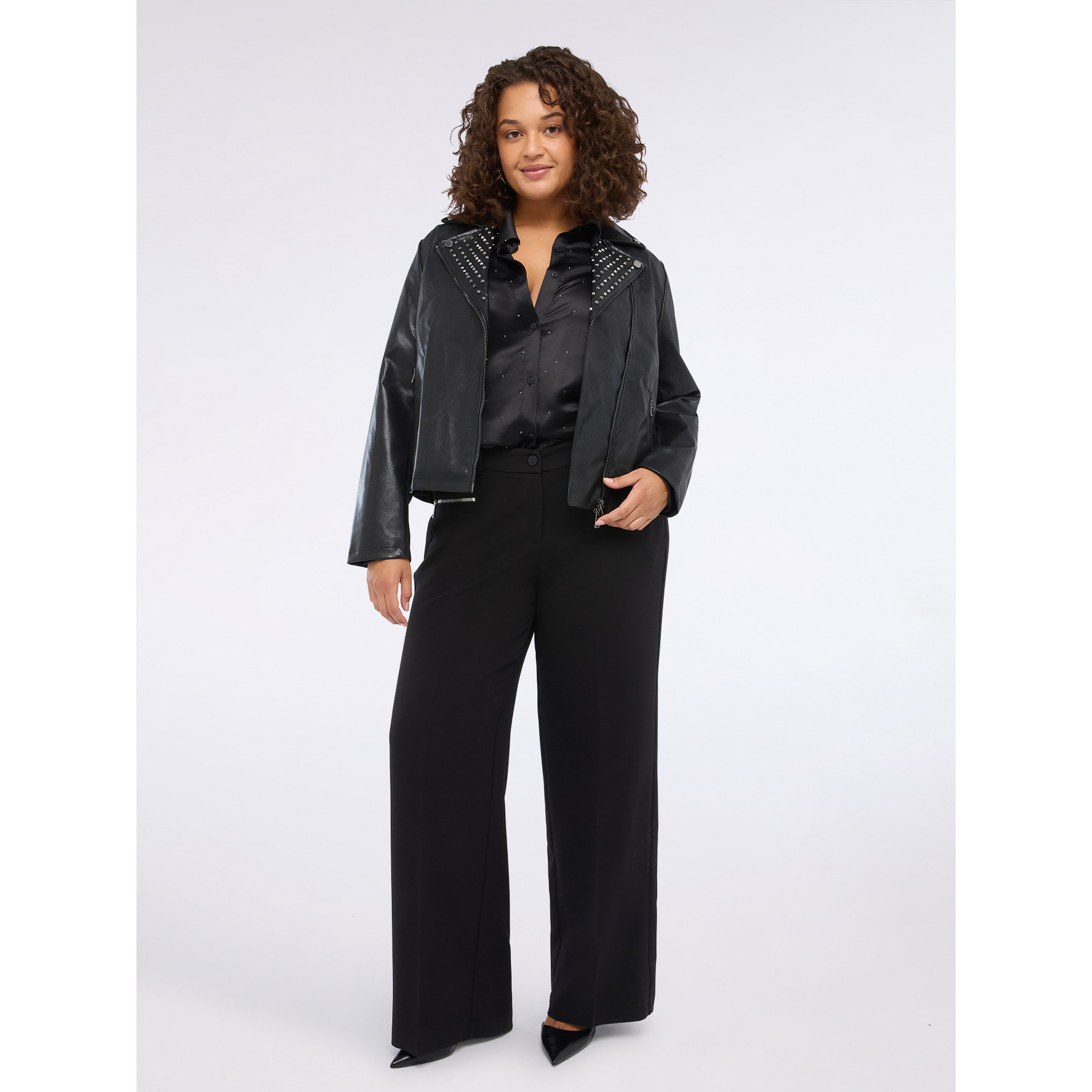 Fiorella Rubino - Giacca biker con borchie e zip asimmetrica - Nero