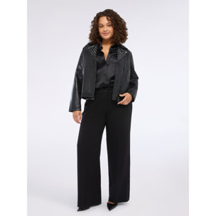 Fiorella Rubino - Giacca biker con borchie e zip asimmetrica - Nero