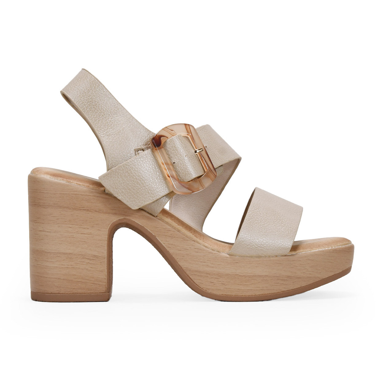 Sandalias de tacón taupe con hebilla