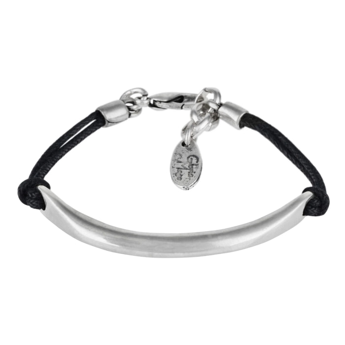 Pulsera negro cordón "Barra" plata chapado plateado