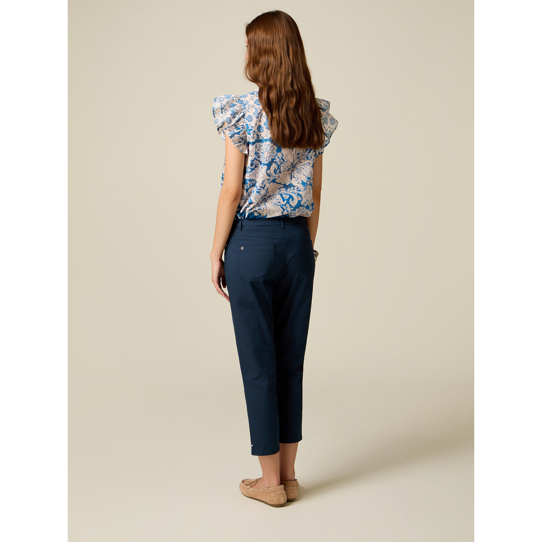 Oltre - Pantaloni capri misto cotone - Blu