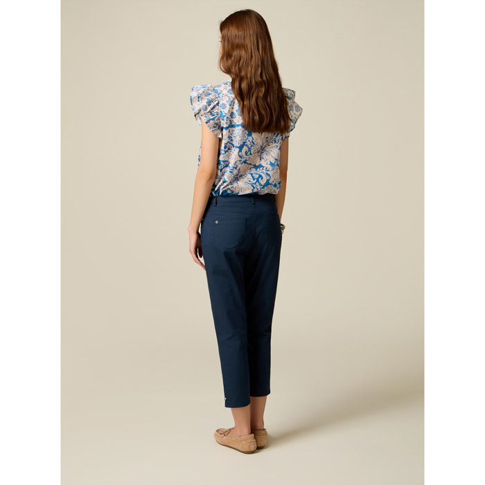 Oltre - Pantaloni capri misto cotone - Blu