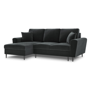 Canapé d'angle gauche convertible avec coffre de rangement "Kyoto" 4 places en velours gris foncé