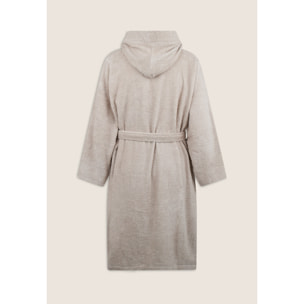 Accappatoio Beige in Spugna con Logo Ricamato e Tasche