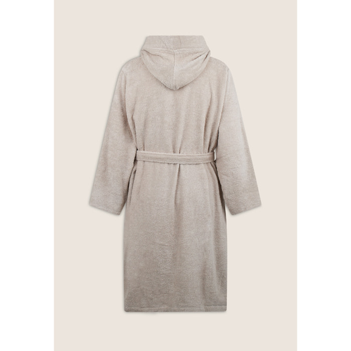 Accappatoio Beige in Spugna con Logo Ricamato e Tasche