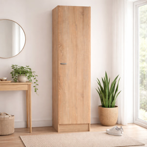 Colonna Armadio Bagno 1 Anta Salvaspazio 4 Ripiani Regolabili Mobile Alto Ingresso Corridoio Ripostiglio Moderno Semplice Con Maniglia In Metallo Argentata 200 x 47.1 x 49.2 Cm Rovere