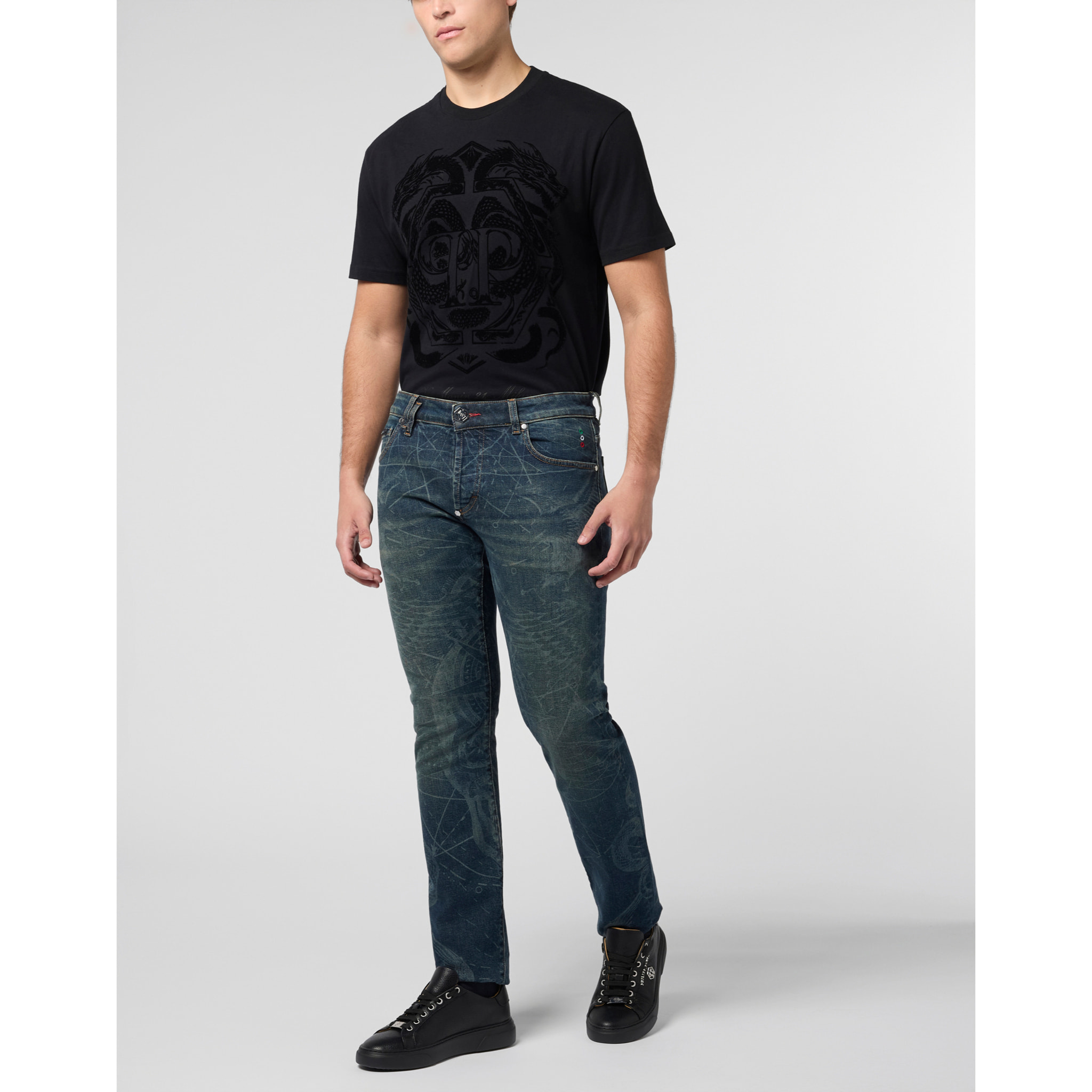 PHILIPP PLEIN Printed Super Straight Cut Jeans Tattoo