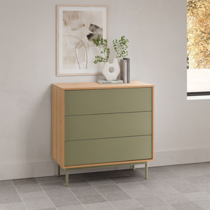 Cómoda de noche Cuzco 3 cajones color Roble/Verde